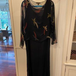 Harari 100% silk dress 2 piece long black, dress. One size